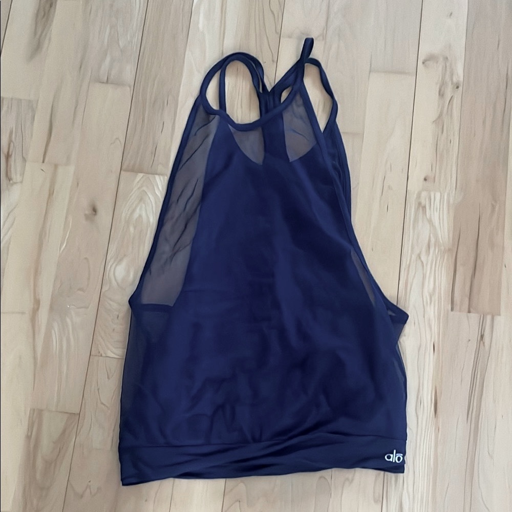 ALO YOGA Blue Mesh Tank Top 100% modal fabric